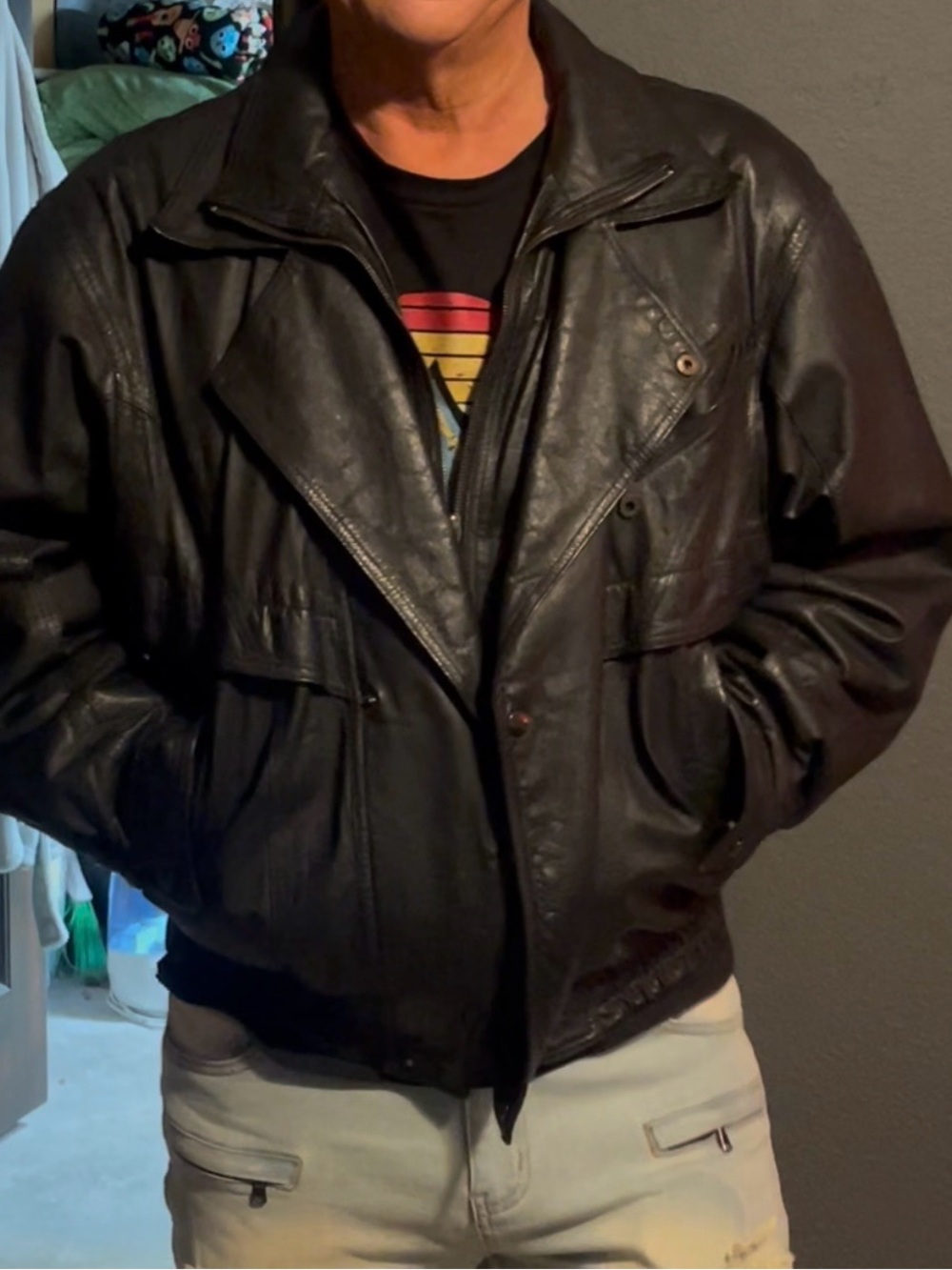 Source Unknown Black Leather Bomber Jacket
